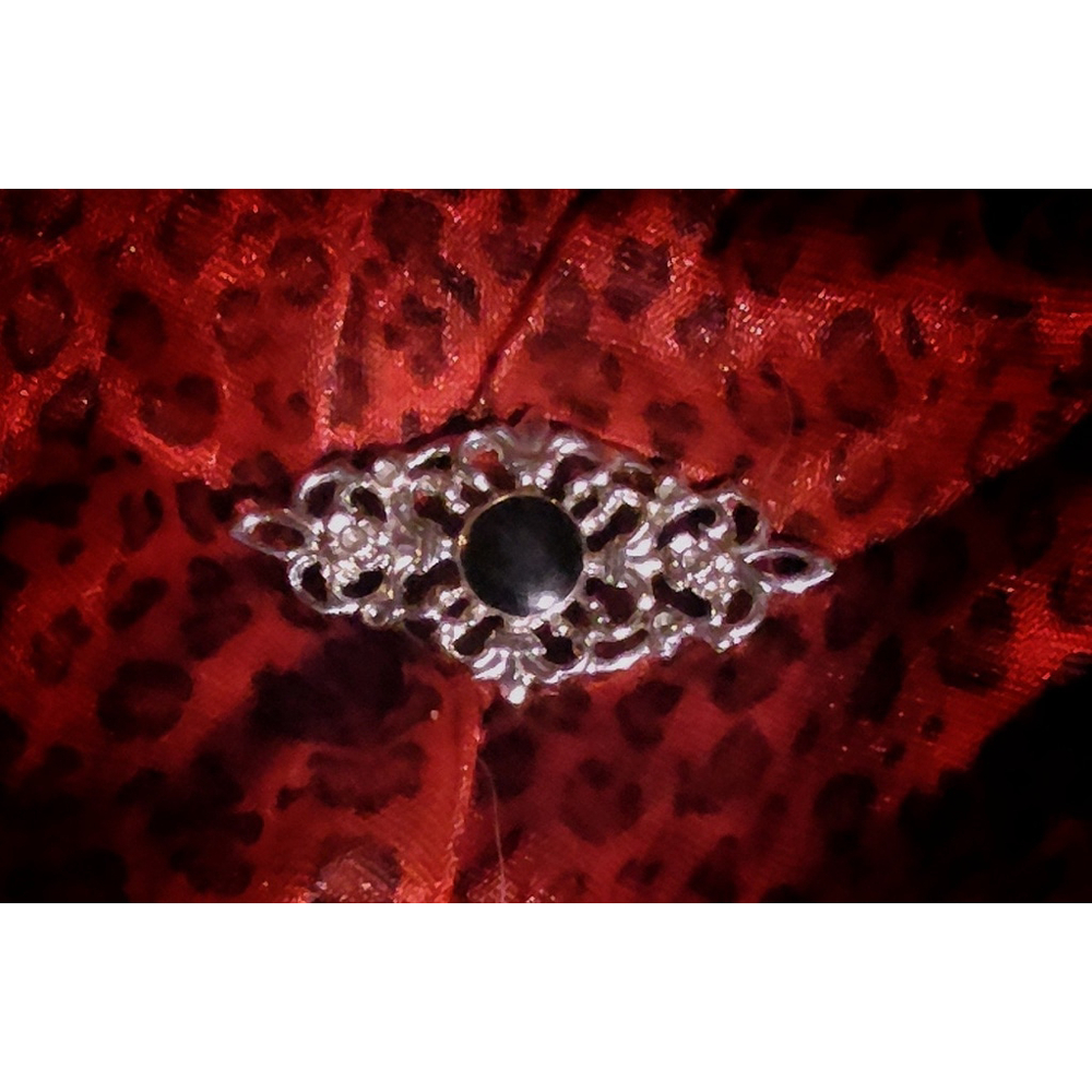 Vintage Filigree Silver Tone Brooch with a Black Cabochon Center